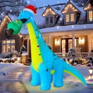 12 FT Inflatable Dinosaur with Santa Hat for Christmas
