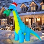 12 FT Inflatable Dinosaur with Santa Hat for Christmas