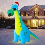 12 FT Inflatable Dinosaur with Santa Hat for Christmas
