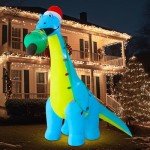 12 FT Inflatable Dinosaur with Santa Hat for Christmas