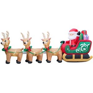 12 ft Inflatable Santa with Reindeer Sleigh Decoration