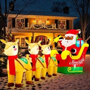 Inflatable Black Santa Claus Sleigh with Reindeer