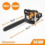 20" Gas Chainsaw with 62CC 3.4HP Engine