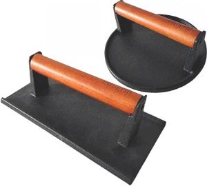 Cast Iron Grill Press with Wooden Handle - Set
