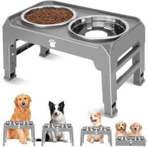 Adjustable Elevated Dog Bowl Stand with Bowls