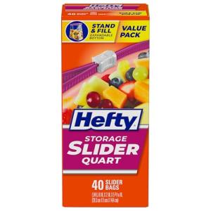 Hefty Quart Size Slider Storage Bags, 40 Count