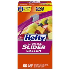 Hefty Gallon Slider Kitchen Storage Bags, 66 Count