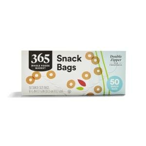 Whole Foods Snack Size Double Zipper Bags, 50 Count