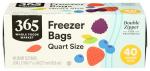 Whole Foods Quart Freezer Bags, Double Zipper, 40 Count