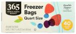 Whole Foods Quart Freezer Bags, Double Zipper, 40 Count