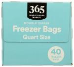 Whole Foods Quart Freezer Bags, Double Zipper, 40 Count