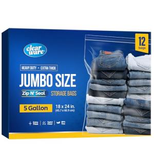 Large Zipper Storage Bags - 5 Gallon, 12 Pack