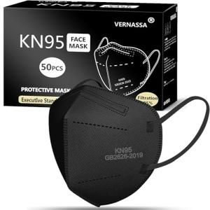 VERNASSA 50-Pack KN95 Black Face Masks