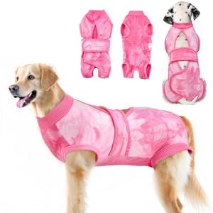 Lukovee Adjustable Dog Recovery Suit, Pink Tie-Dye
