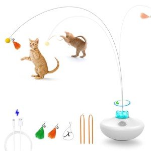 Interactive Rechargeable Cat Tumbler Toy with Feather Wand