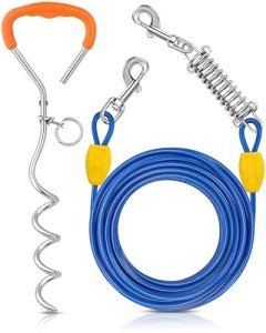 Dog Tie-Out Cable and Stake - 30ft Heavy Duty