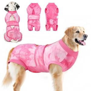 Lukovee Adjustable Dog Recovery Suit, Pink Tie-Dye