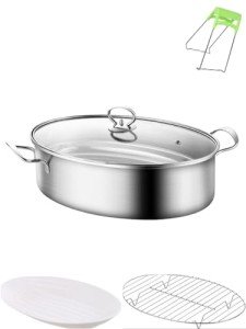 Stainless Steel Fish Steamer Set with Glass Lid