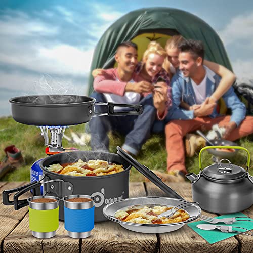 Odoland 15pcs Camping Cookware Mess Kit, Non-Stick Set