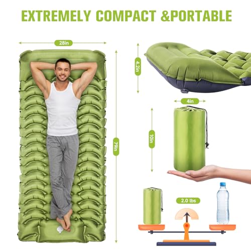 Ultralight Inflatable Sleeping Pad with Built-in Pillow