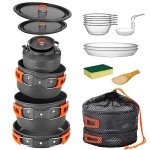 Odoland 15pcs Lightweight Camping Cookware Set