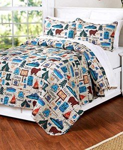 Lakeside Retro Camping Print Polyester Double Bedding