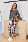 Women's Grey Plaid Christmas Pajama Lounge Set