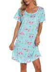 Plus Size Cotton Women's Sleep Shirt - Green Bus