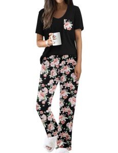 Ekouaer Women's Floral Short Sleeve Pajama Set