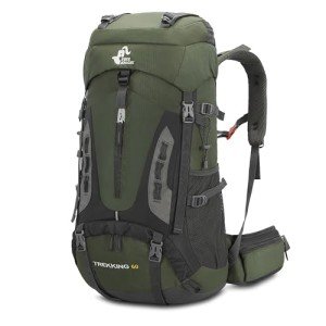 Bseash 60L Waterproof Hiking Backpack - Army Green