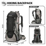 King'sGuard 70L Waterproof Hiking Backpack (Black)