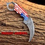 Damascus Steel Karambit Knife with Leather Sheath