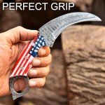 Damascus Steel Karambit Knife with Leather Sheath
