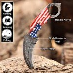 Damascus Steel Karambit Knife with Leather Sheath