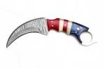 Damascus Steel Karambit Knife with Leather Sheath