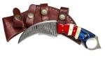 Damascus Steel Karambit Knife with Leather Sheath