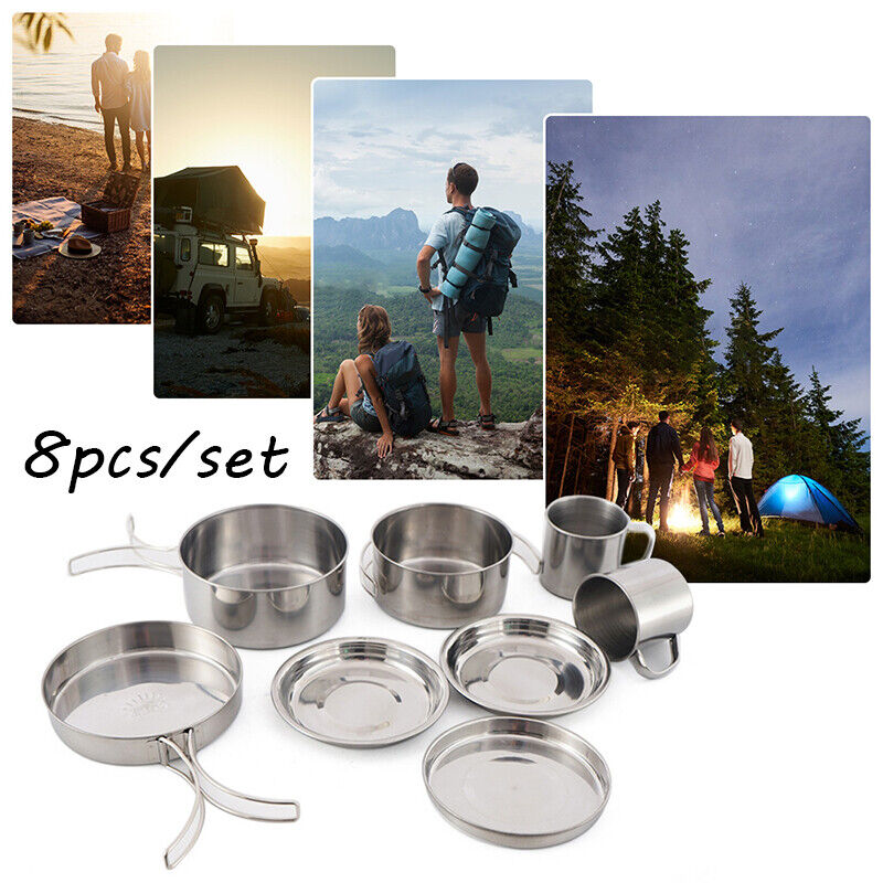 8-Piece Stainless Steel Camping Cookware Set