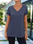 Trendy Women's V-Neck T-Shirt - Navy Blue