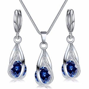 Silver Rhinestone Jewelry Set for Women – Dark Blue