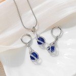 Silver Rhinestone Jewelry Set for Women – Dark Blue