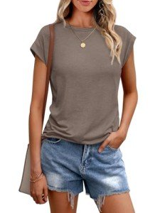 Trendy Women's Summer Cap Sleeve T-Shirt - Coffee Grey