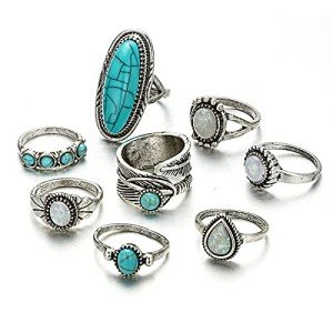8pc Colorful Turquoise Opal Knuckle Ring Set