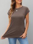 Trendy Women's Summer Cap Sleeve T-Shirt - Coffee Grey