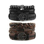 HZMAN Leather Bracelet with Tiger Eye and Lava Stones