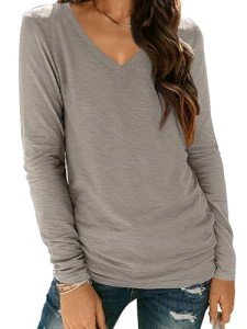 Women’s Long Sleeve V-Neck Casual Top - Grey