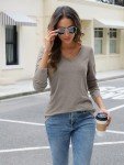 Women’s Long Sleeve V-Neck Casual Top - Grey