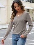 Women’s Long Sleeve V-Neck Casual Top - Grey