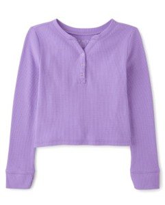 Girls' Purple Long Sleeve Thermal Henley Top