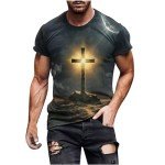 Men's Fashion Jesus Cross 3D Print T-Shirt Short Sleeve Funny Graphic Tees Tops Christian Religious Bible T-Shirts