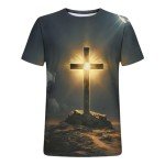 Men's Fashion Jesus Cross 3D Print T-Shirt Short Sleeve Funny Graphic Tees Tops Christian Religious Bible T-Shirts